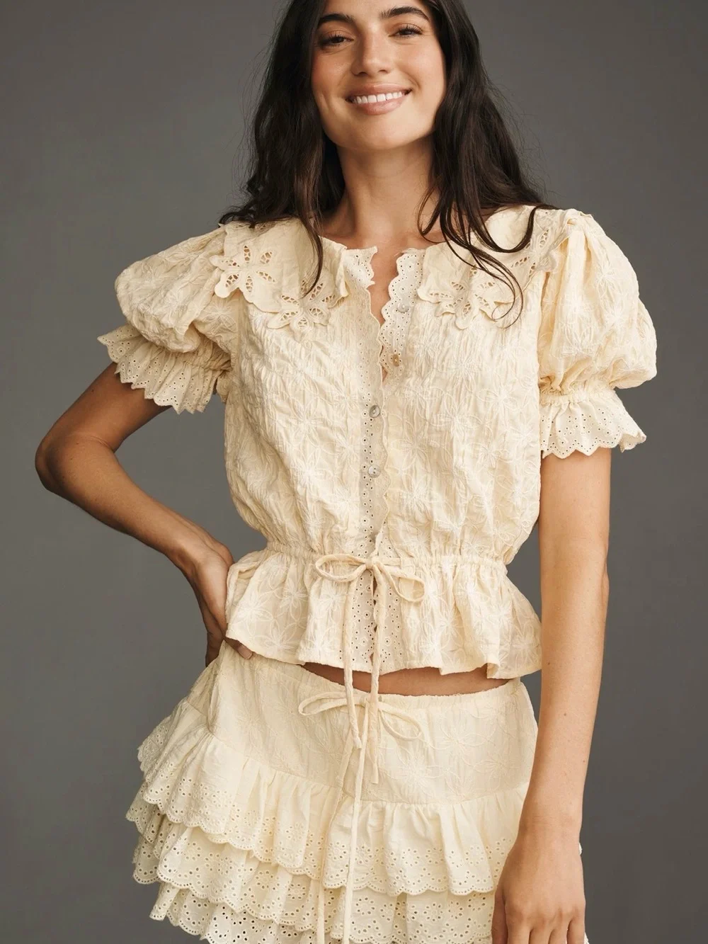 Anthropologie Jacquie the Label Janice Puff Sleeve Ruffled set - Picture 2 of 5